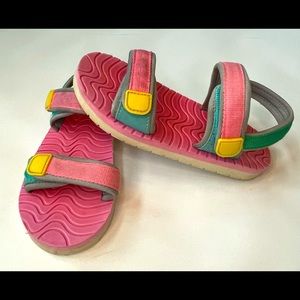 Cat & Jack Girls Sandals Size 12 Rubber w/Nylon Pink, Blue, Green Straps